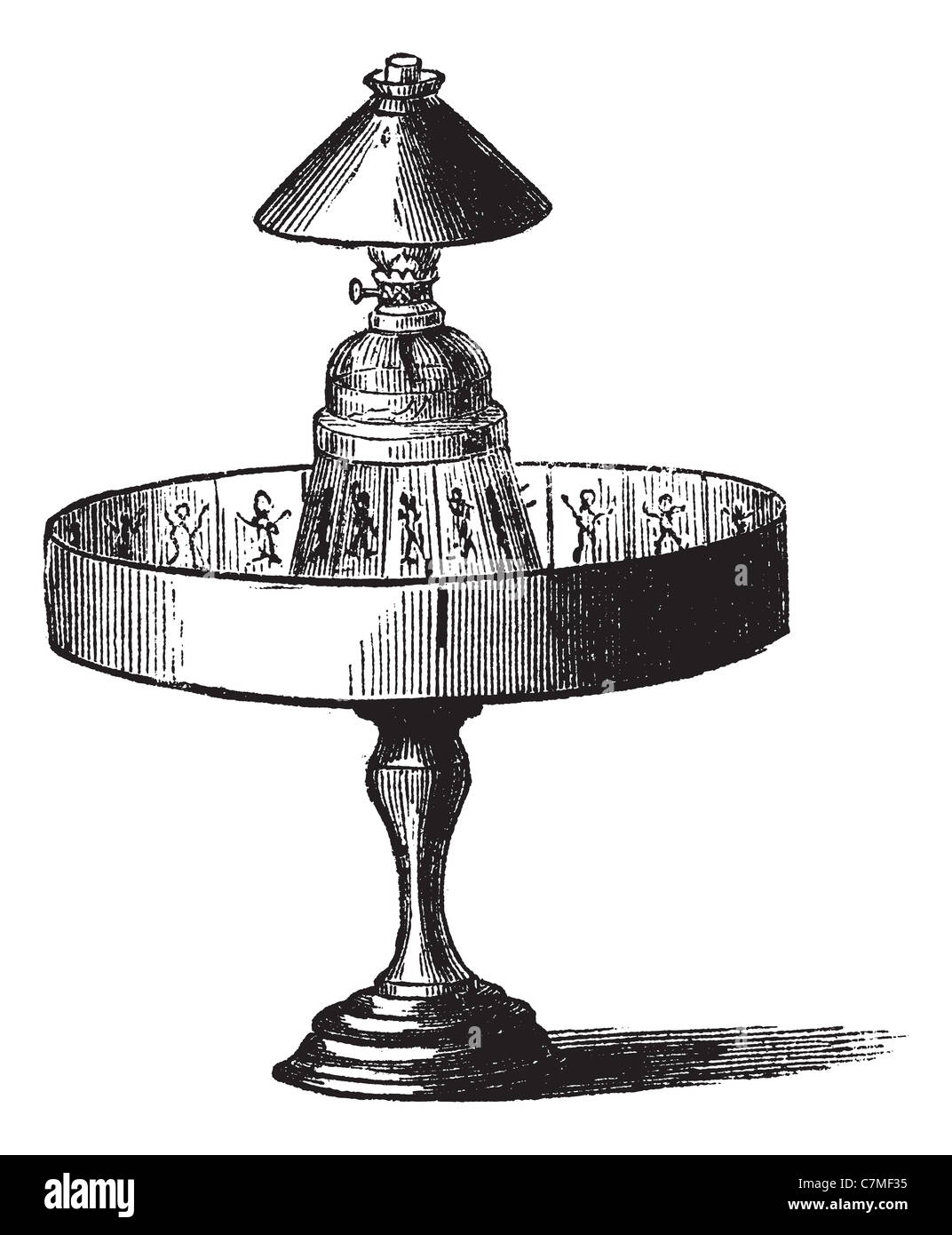Praxinoscope, vintage engraving. Old engraved illustration of Praxinoscope isolated on a white background. Stock Photo
