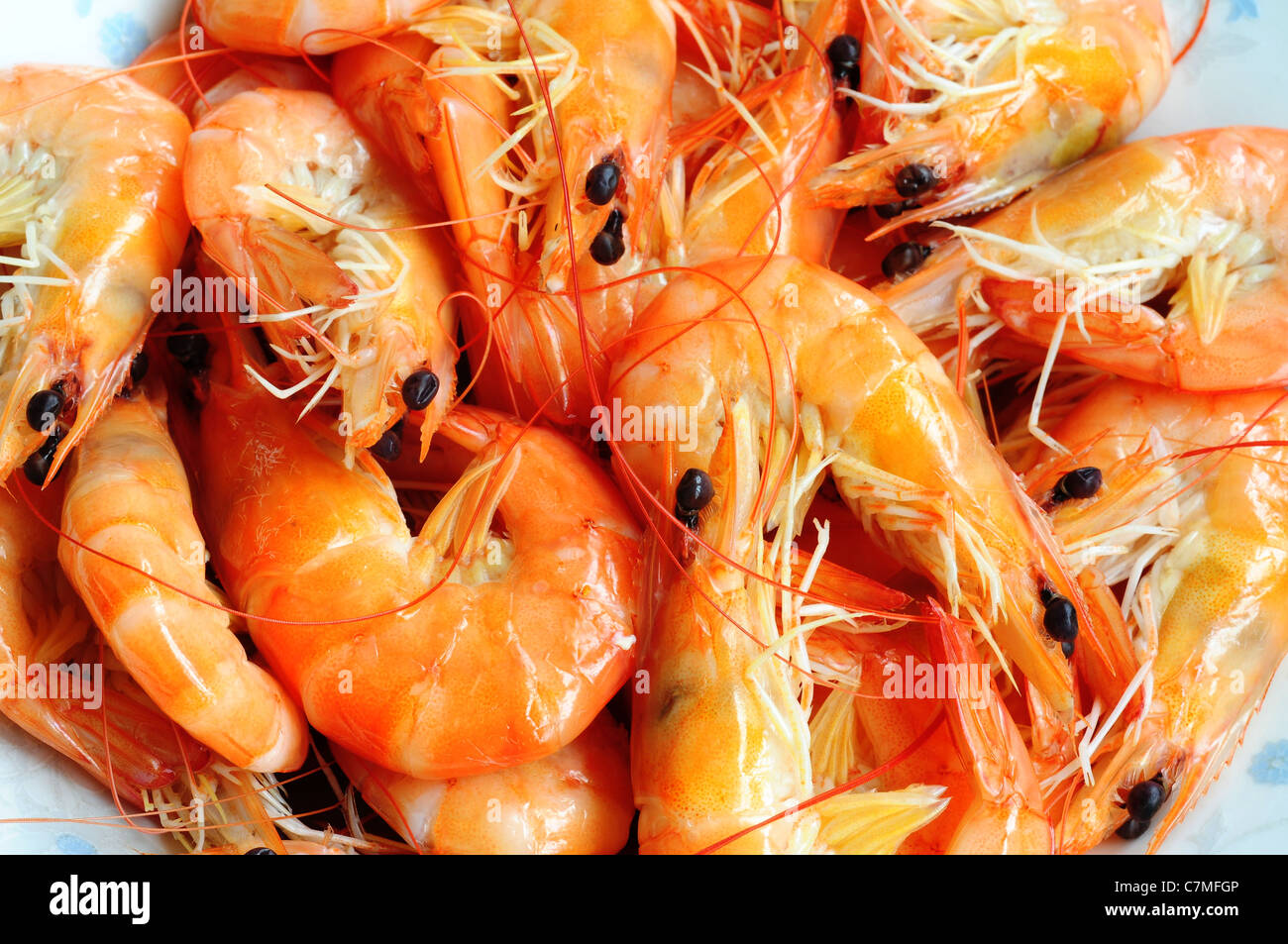 Many steamed raw shrimp in a pile Stock Photo