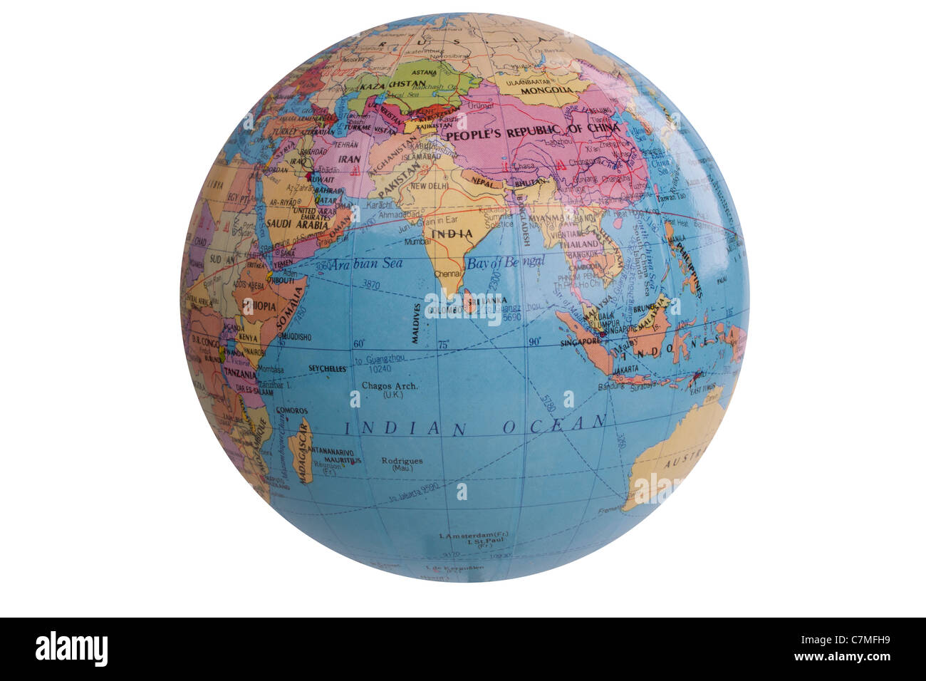 Globe Indian Ocean against a white background Stock Photo - Alamy