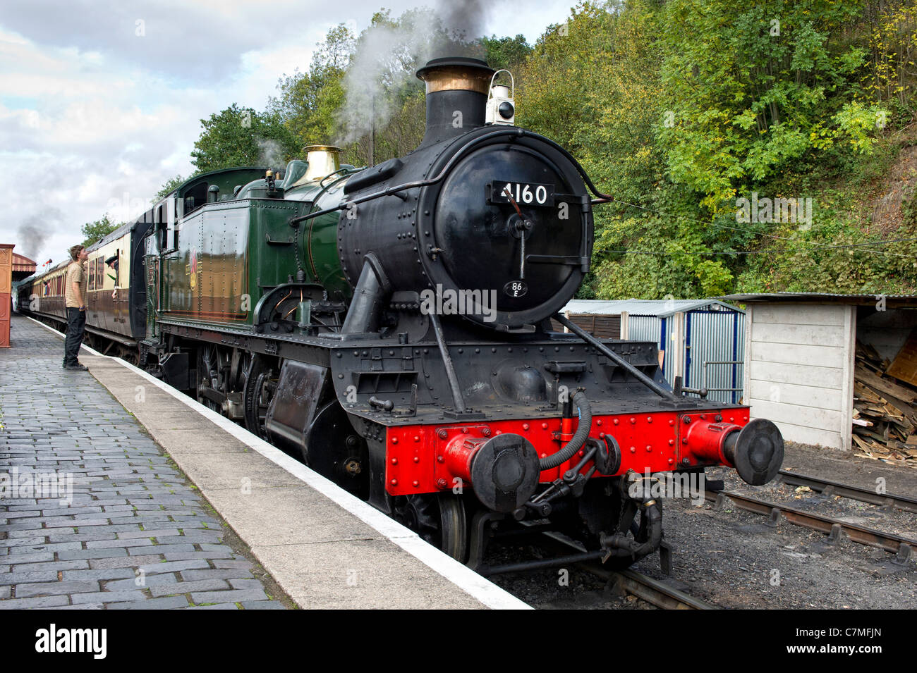 GWR Large Prairie tank 2-6-2 No 4160 Steam Locomotive at Bewdley Station in Worcestershire on the Severn Valley Railway Stock Photo