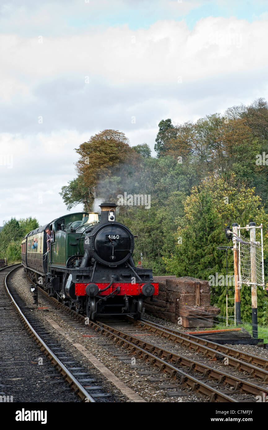 GWR Large Prairie tank 2-6-2 No 4160 Steam Locomotive approaching Bewdley Station, Worcestershire on the Severn Valley Railway Stock Photo