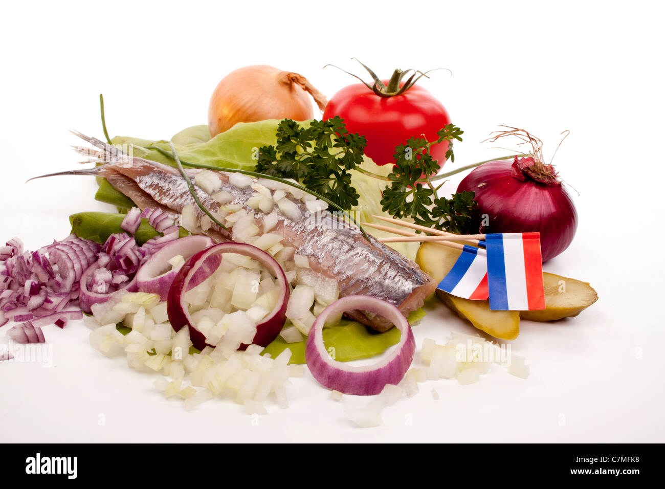 Typical Dutch salted herring called maatje or zoute haring Stock Photo Alamy