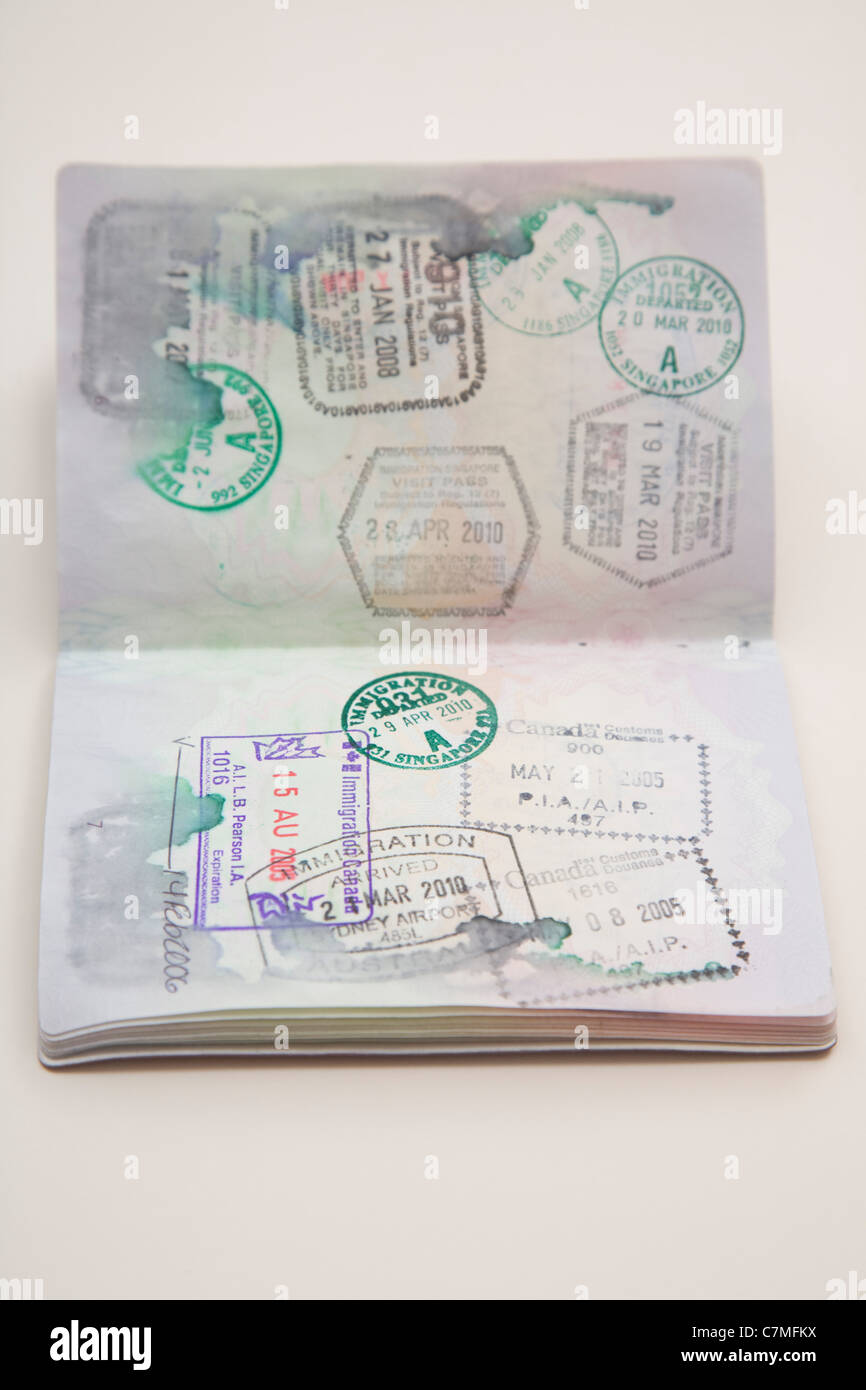 Old Passport with stamps Stock Photo