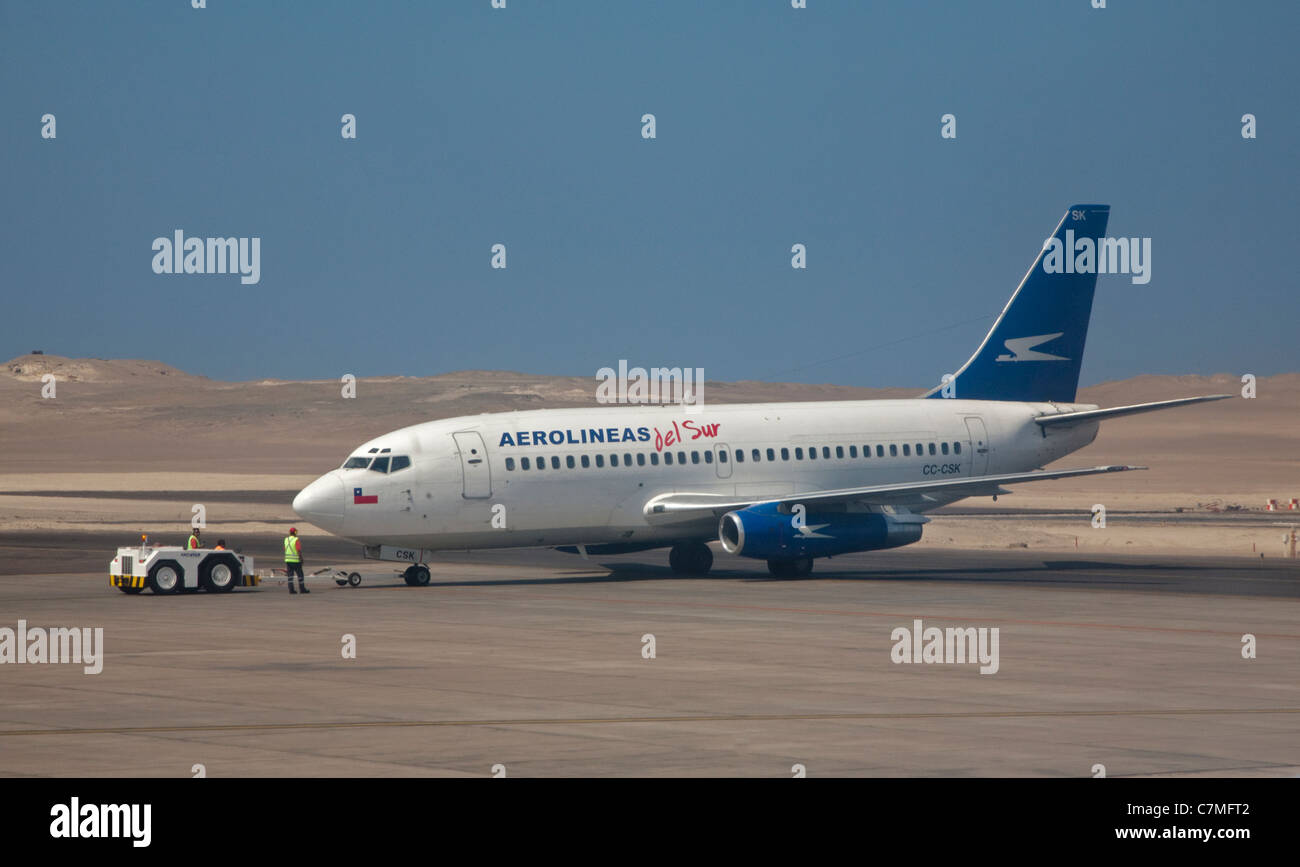 Aerolineas del Sur Boeing 737 Aircraft on Runway at Iquique Airport, Chile Stock Photo