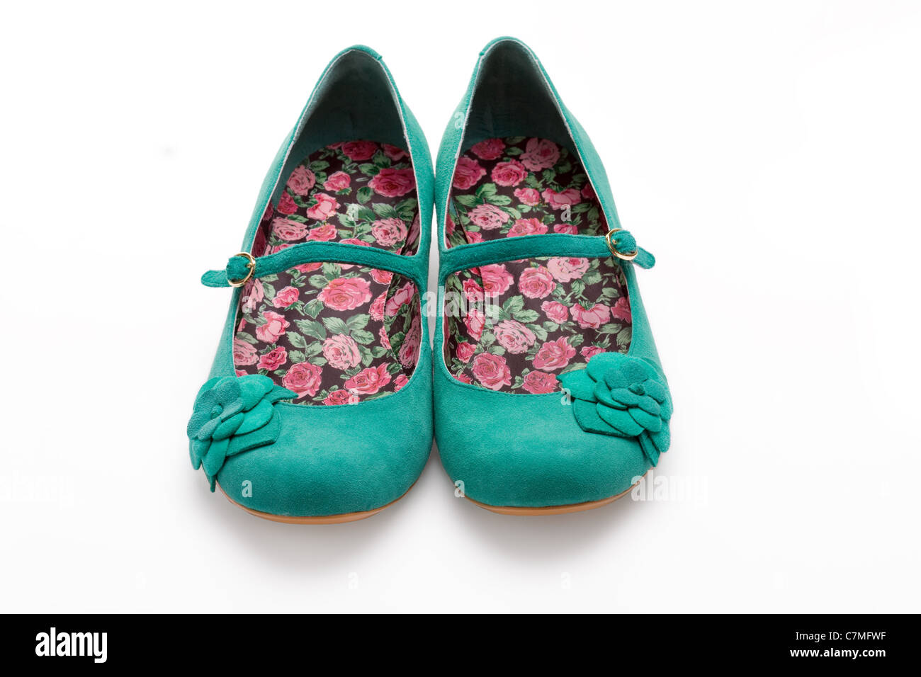 Green suede shoes Stock Photo