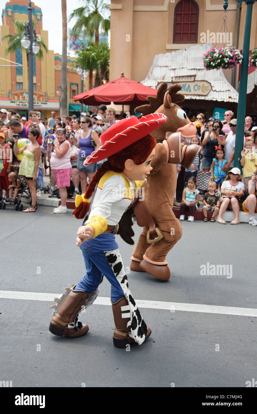 jessie and bullseye toy story in disney's countdown to fun parade hollywood studios disney pixar toy story Stock Photo