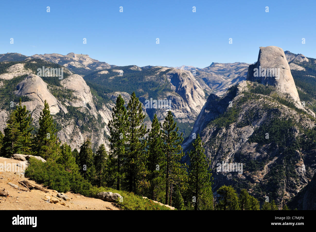 View of the Half Dome and Yosemite Valley from Washburn Point. Yosemite National Park, California, USA. Stock Photo
