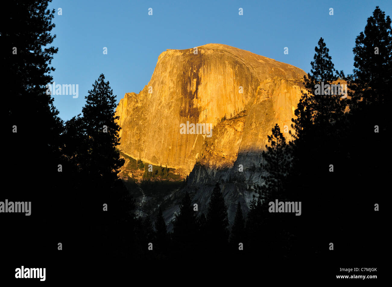 The Half Dome in golden glow. Yosemite National Park, California, USA. Stock Photo