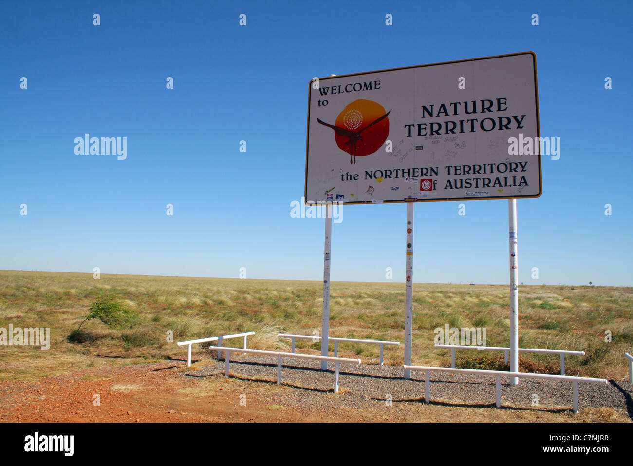 Northern Territory welcome sign in the Outback, Australia Stock Photo
