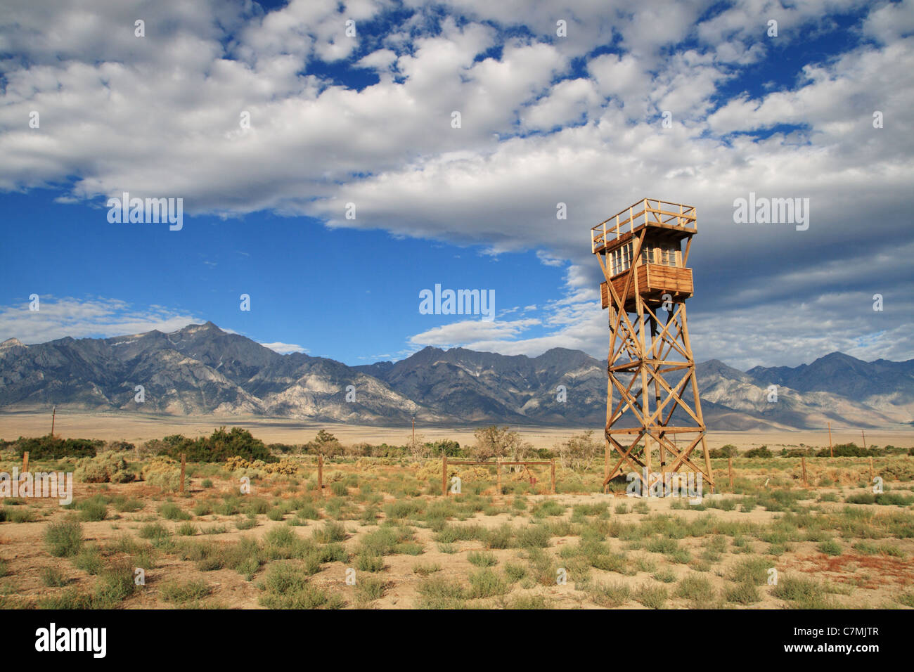 Manzanar concentration camp site with guard tower replica Stock Photo