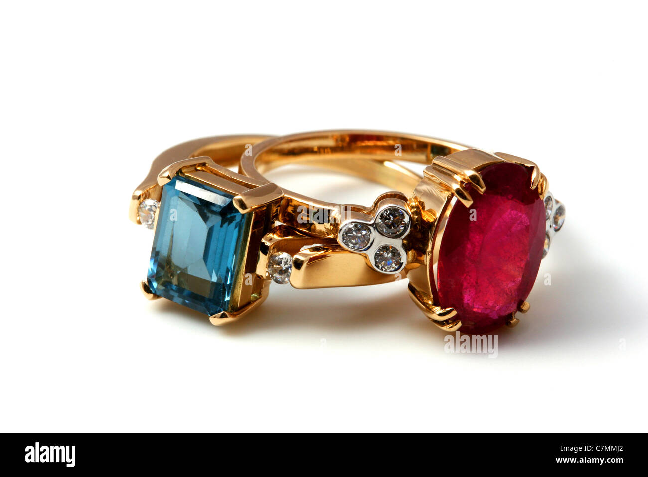 Colored topaz ring made of gold. Stock Photo