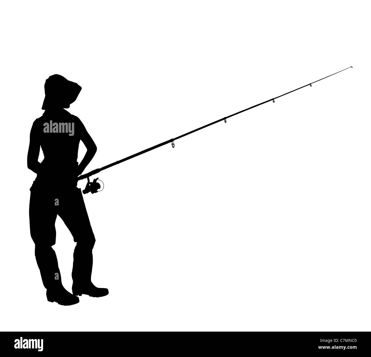 A silhouette of a fisherwoman holding a fishing pole Stock Photo - Alamy