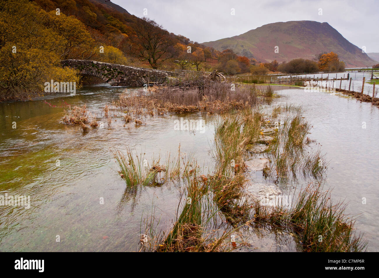 a flooded path near buttermere English lake district.landscape format.copy space. Stock Photo