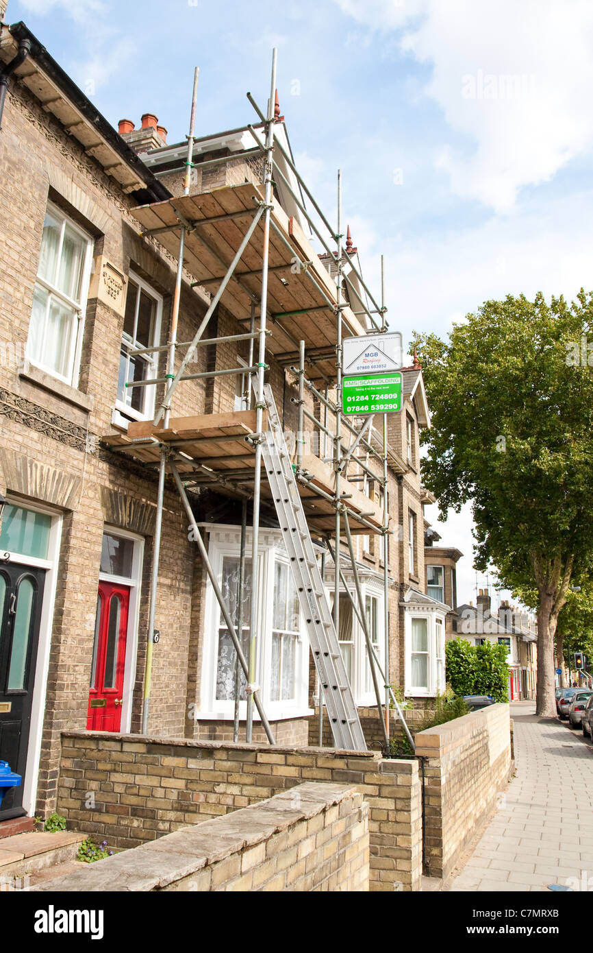 Scaffolding on a town house in Bury St Edmunds, UK Stock Photo