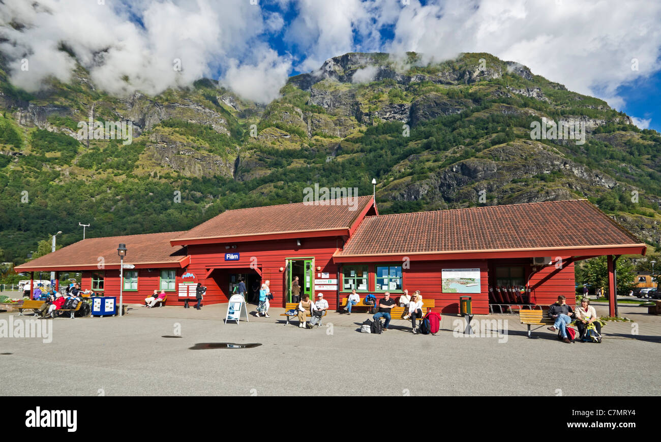 Flåm Railway Station connecting the small village of Flåm with Myrdal on the main Oslo to Bergen railway. Stock Photo