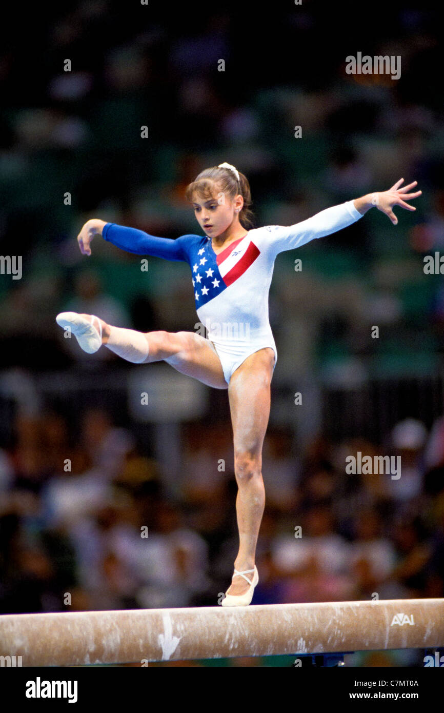 Dominique Moceanu (USA) competing at the 1996 Olympic Summer Games. Stock Photo