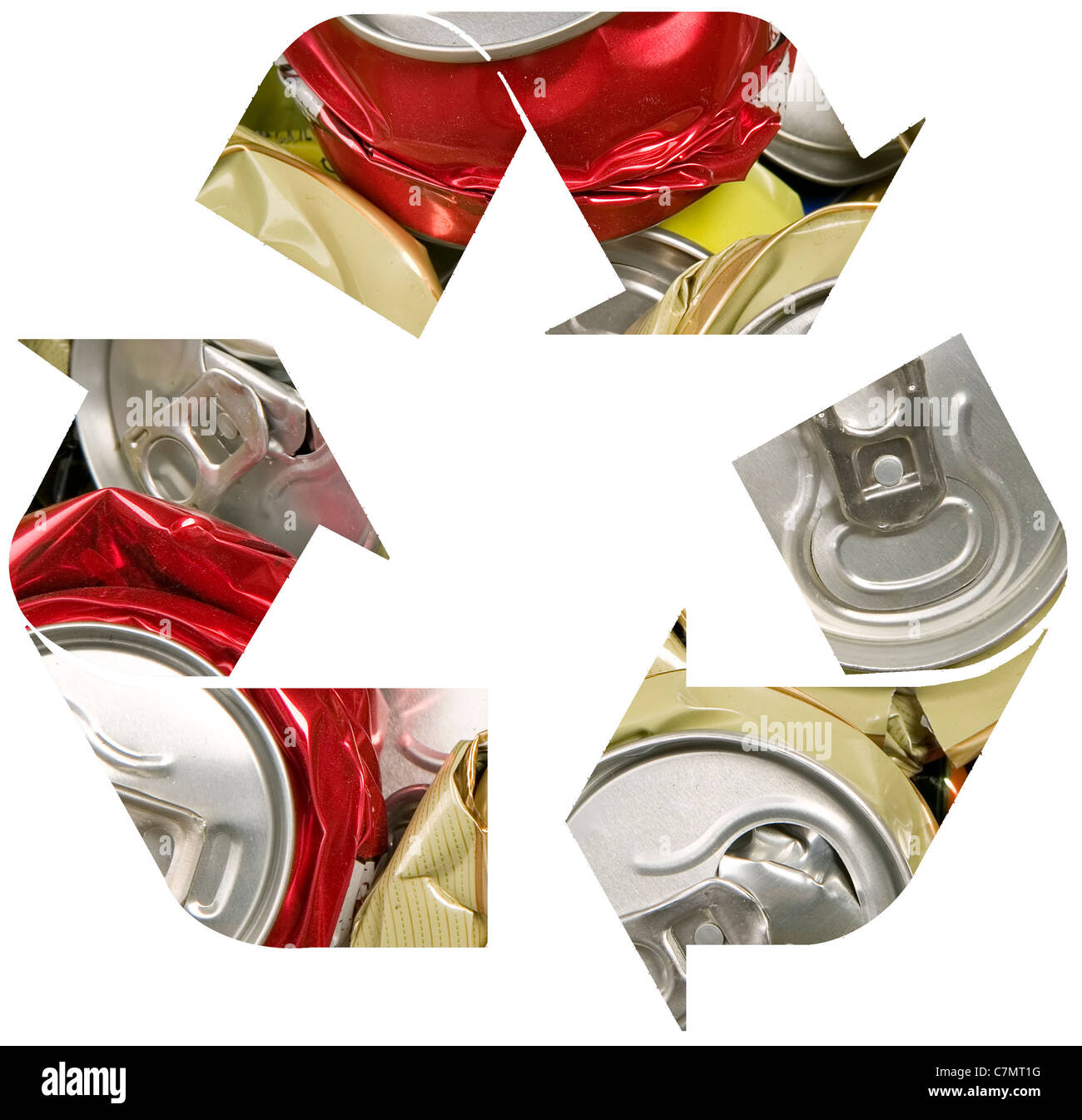 Recycle symbol from smashed can, pollution and recycling concept Stock Photo