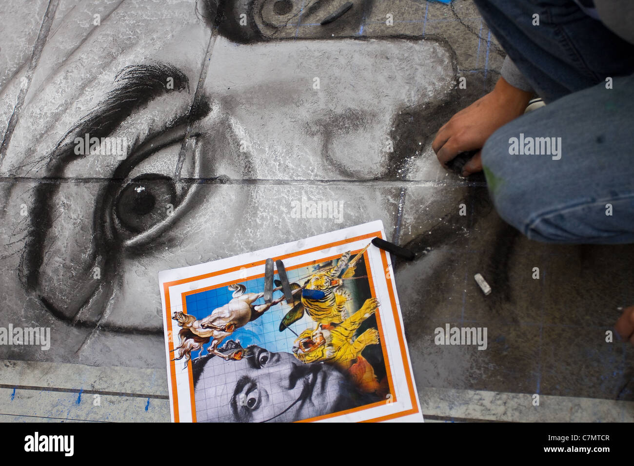 Drawing or copying a portrait of Spanish draftsman Chalk drawings on