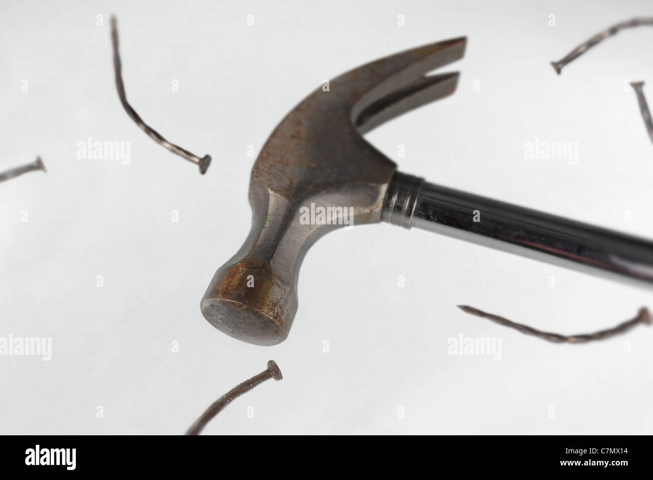 hammer and bent nails (isolated Stock Photo Alamy