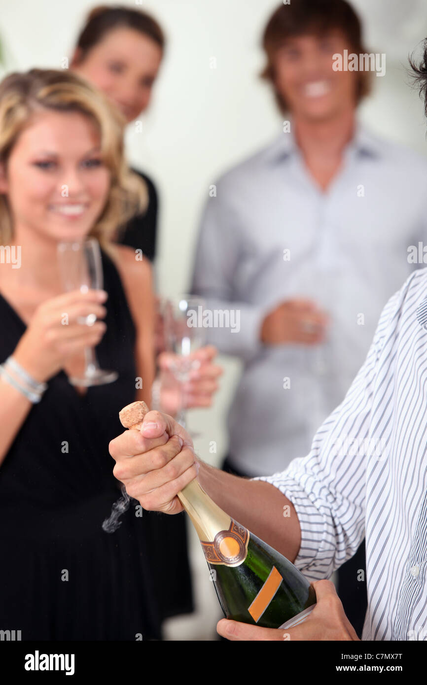 Popping champagne bottle hi-res stock photography and images - Alamy