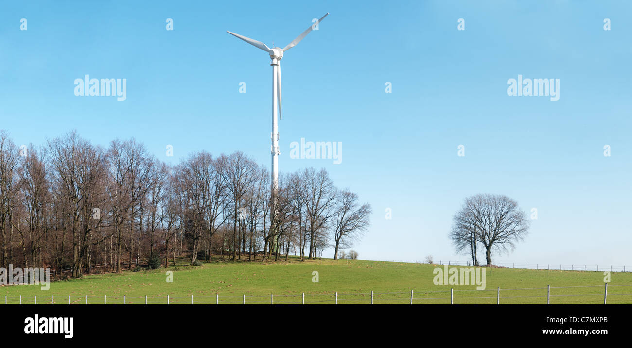 Panoramic view of a wind turbine in the German countryside Stock Photo