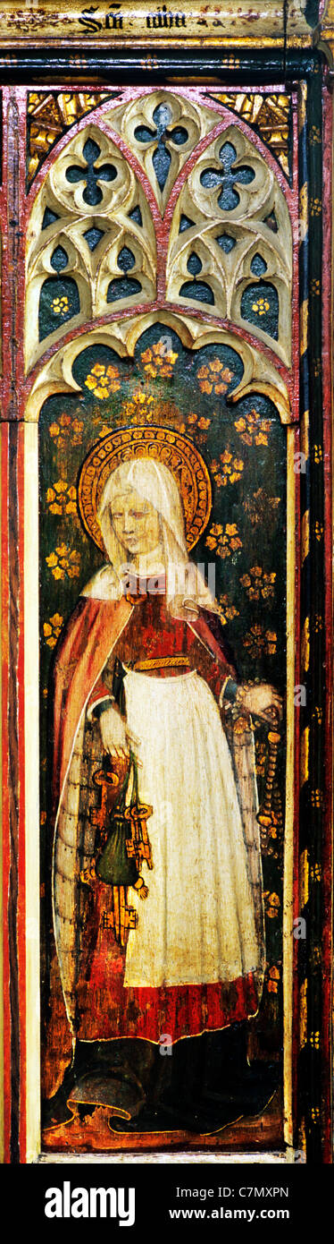 Barton Turf, Norfolk, rood screen, St. Zitha holding bunch of keys, patron saint of domestic servants, housekeepers Sitha Stock Photo