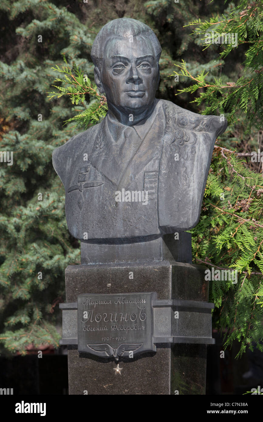 Grave of Soviet Air Marshal Evgeniy Fedorovich Loginov at Novodevichy Cemetery in Moscow, Russia Stock Photo