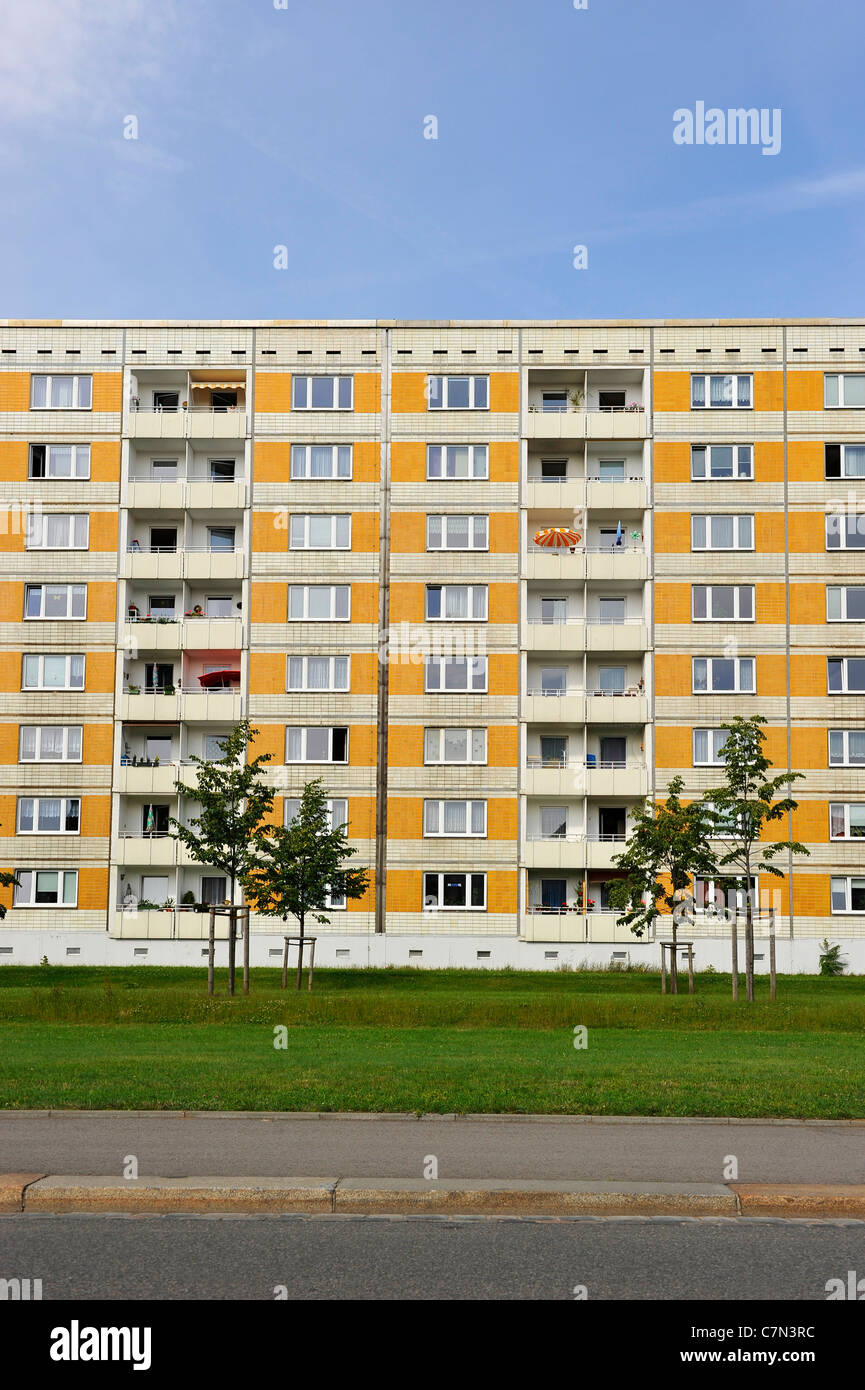Prefabricated highrise buildings, social housing, symmetry, housing estate, Dresden, Free State