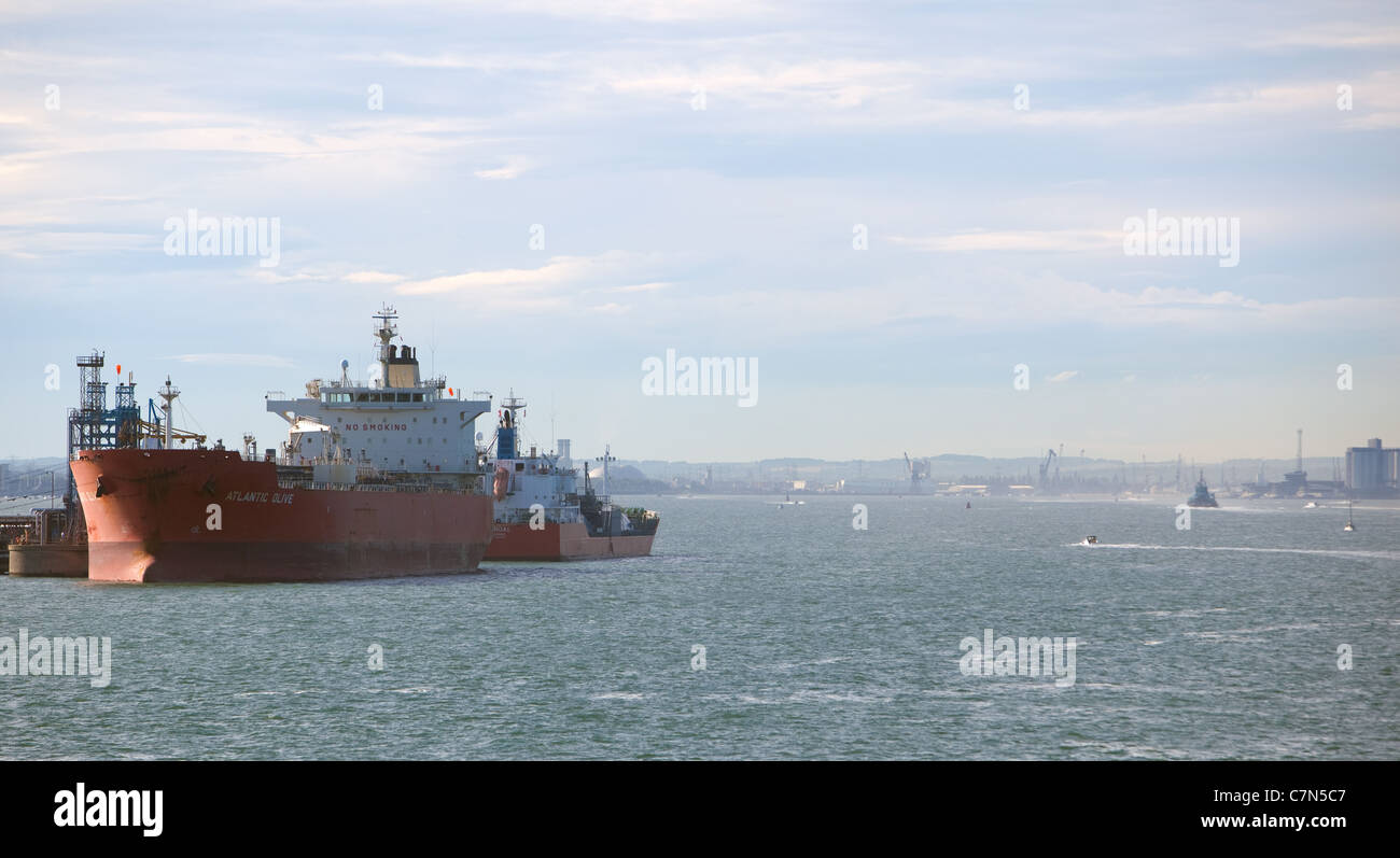 Tankers alongside Esso Fawley Berths. Southampton England UK Stock Photo