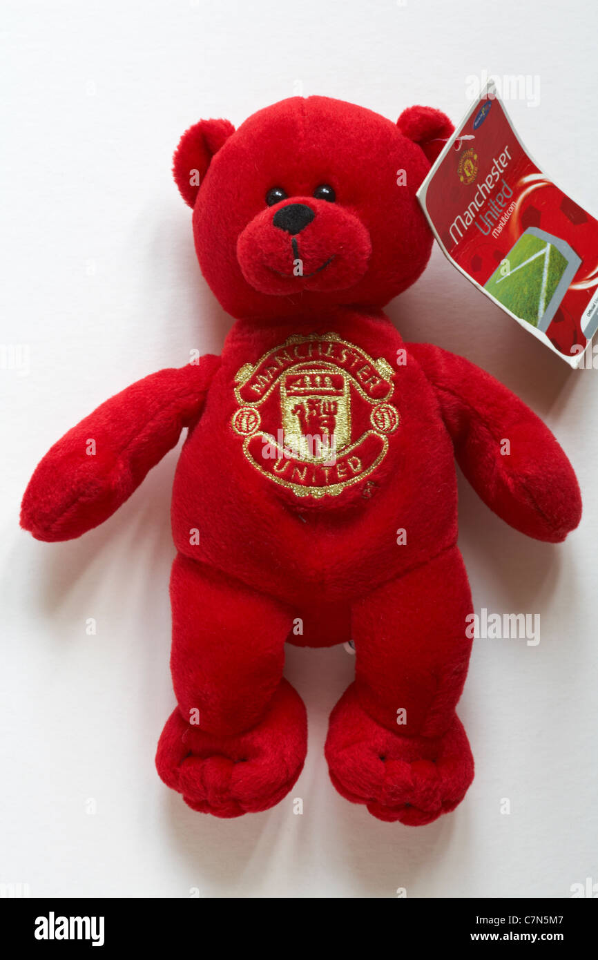 Manchester United bear beanie isolated on white background Stock Photo
