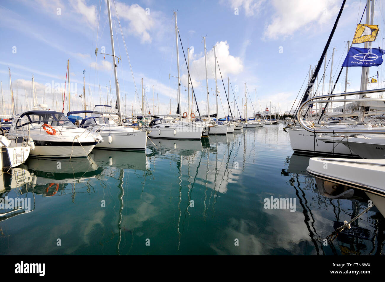 Sailing yachts at Porto di Centro, main harbour in Palma, Palme de Mallorca, Balearic Islands, Spain, Europe Stock Photo