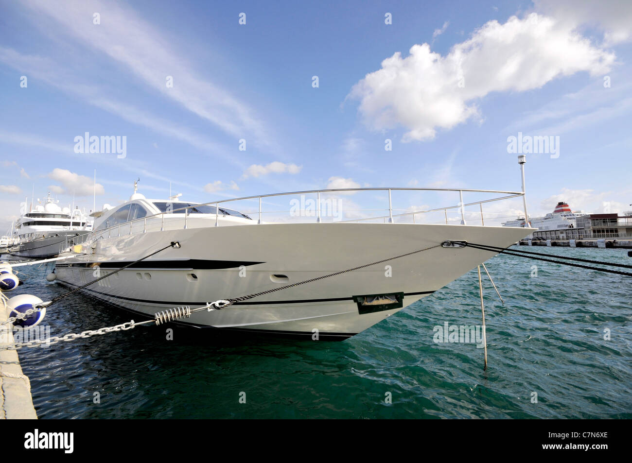 Luxury yacht at Porto di Centro, main harbour in Palma, Palme de Mallorca, Balearic Islands, Spain, Europe Stock Photo