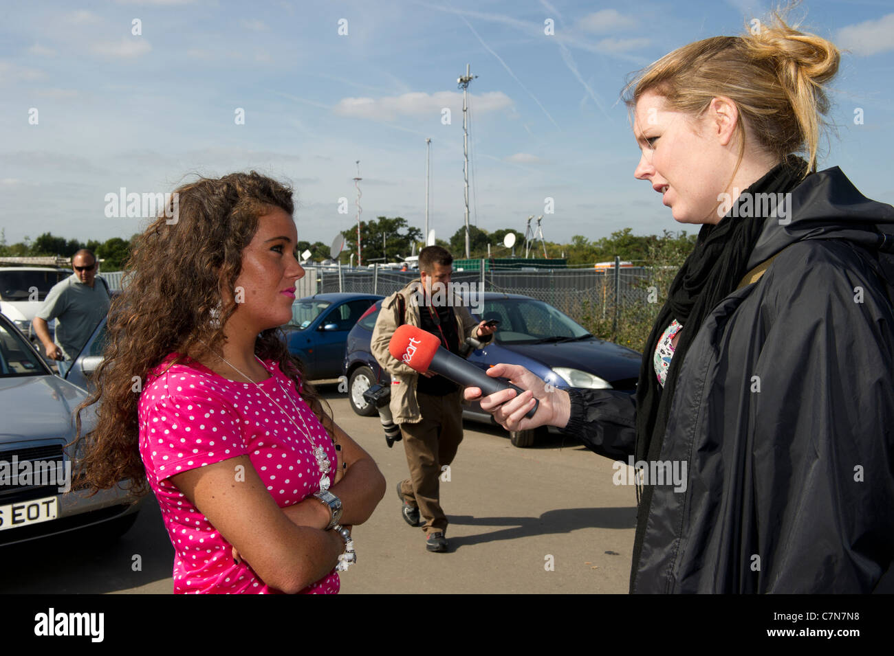 Dale Farm eviction. Young traveller girl interviewed about impending eviction of the largest illegal traveller site in the UK. Stock Photo