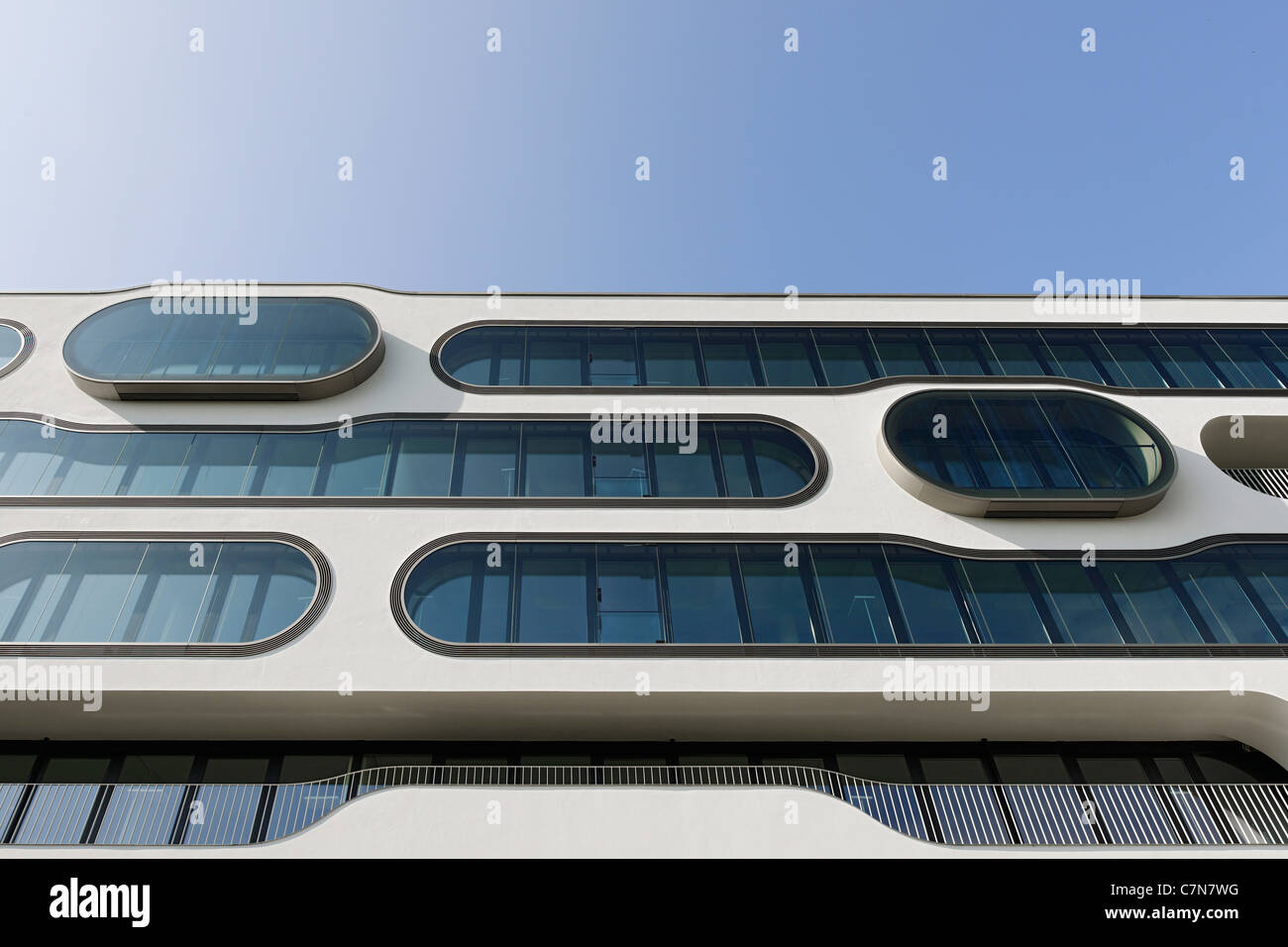 Front, facade, office building, modern architecture, creative, design, An der Alster 1, Hanseatic City of Hamburg, Germany Stock Photo