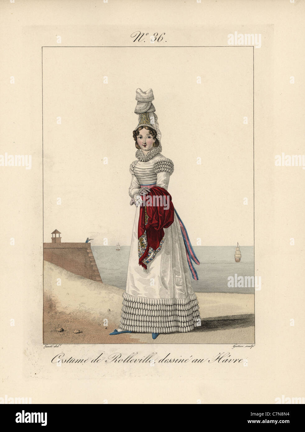 Woman in the costume of Rolleville, drawn at le Havre. Stock Photo