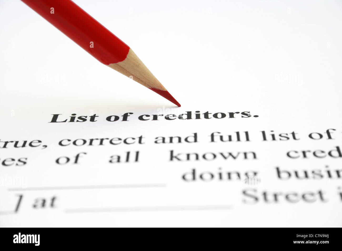List of creditors Stock Photo