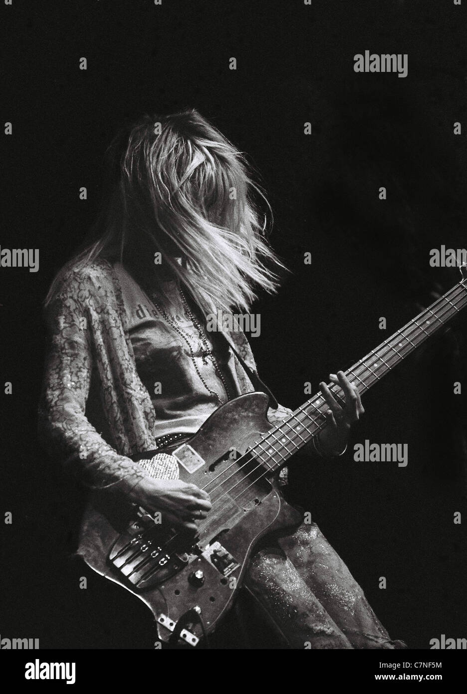 Kim Gordon of the group Sonic Youth playing live at the Town & Country Club London 1987 Stock Photo