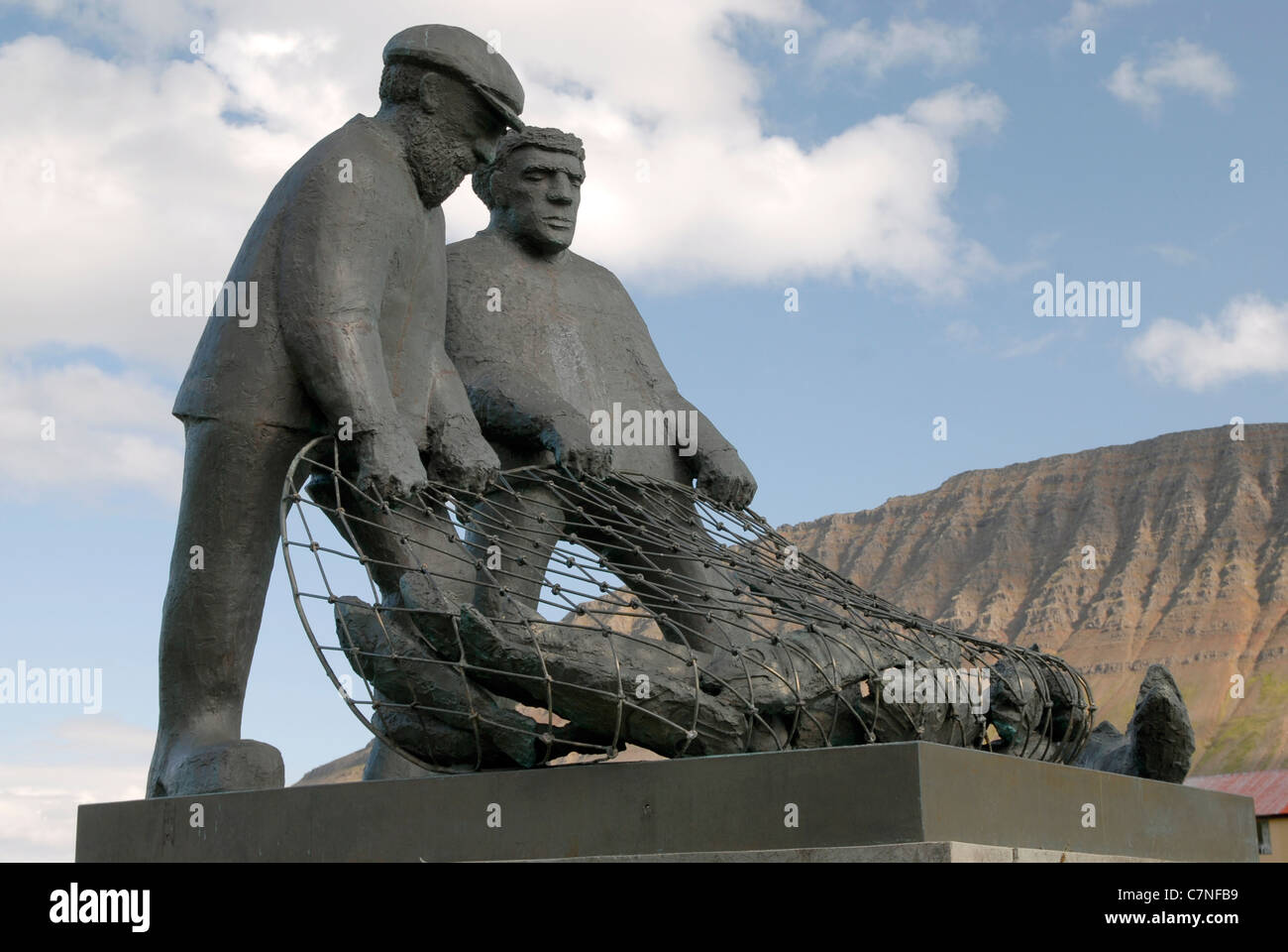 Cod Fish Statue Sculpture fisherman with net hi-res stock photography and images - Alamy