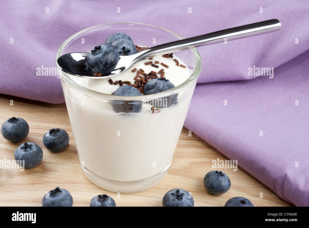 blueberries with fresh yogurt and chocolate sprinkles Stock Photo
