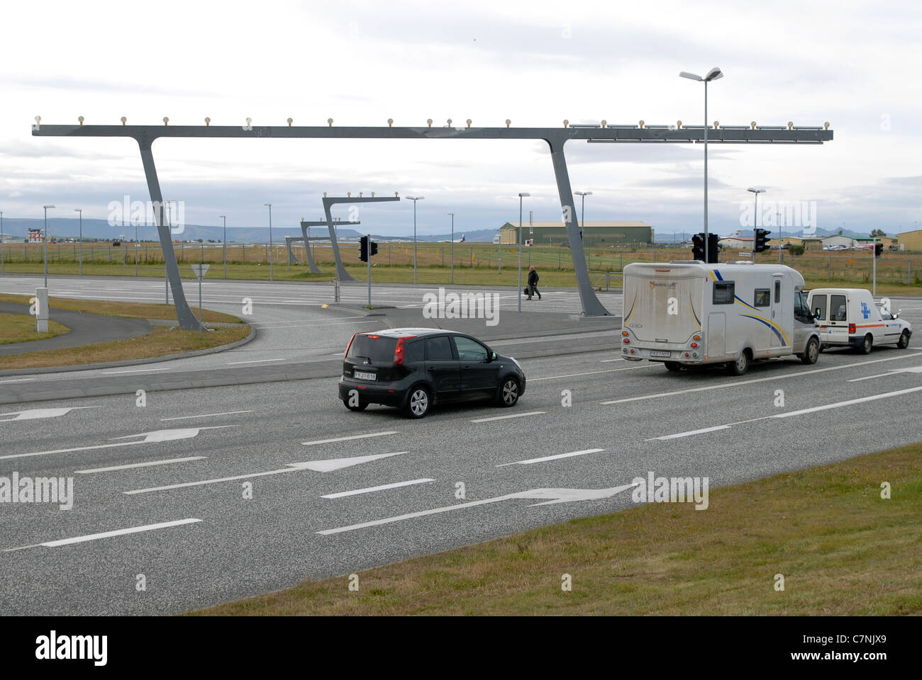 Reykjavik Airport landing lights. On a roundabout. Iceland. Stock Photo