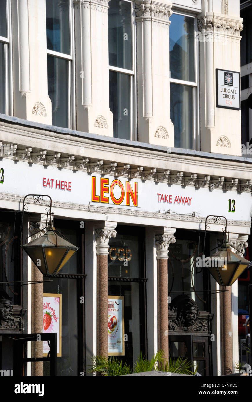 Leon Restaurant at Ludgate Circus, London, England Stock Photo