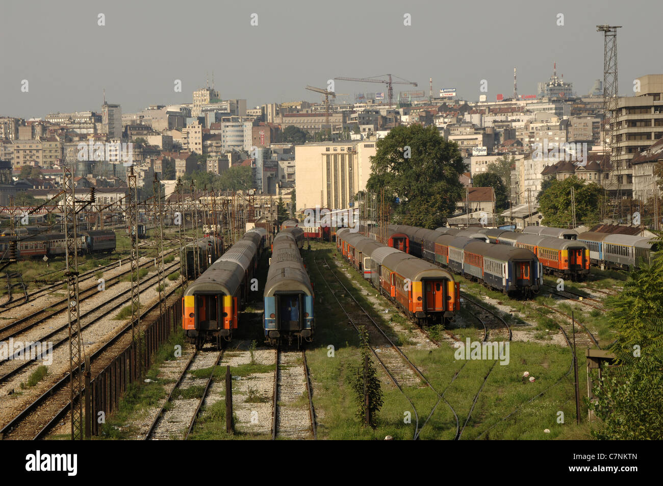 Trains parked on a siding. Belgrade. Serbia. Stock Photo
