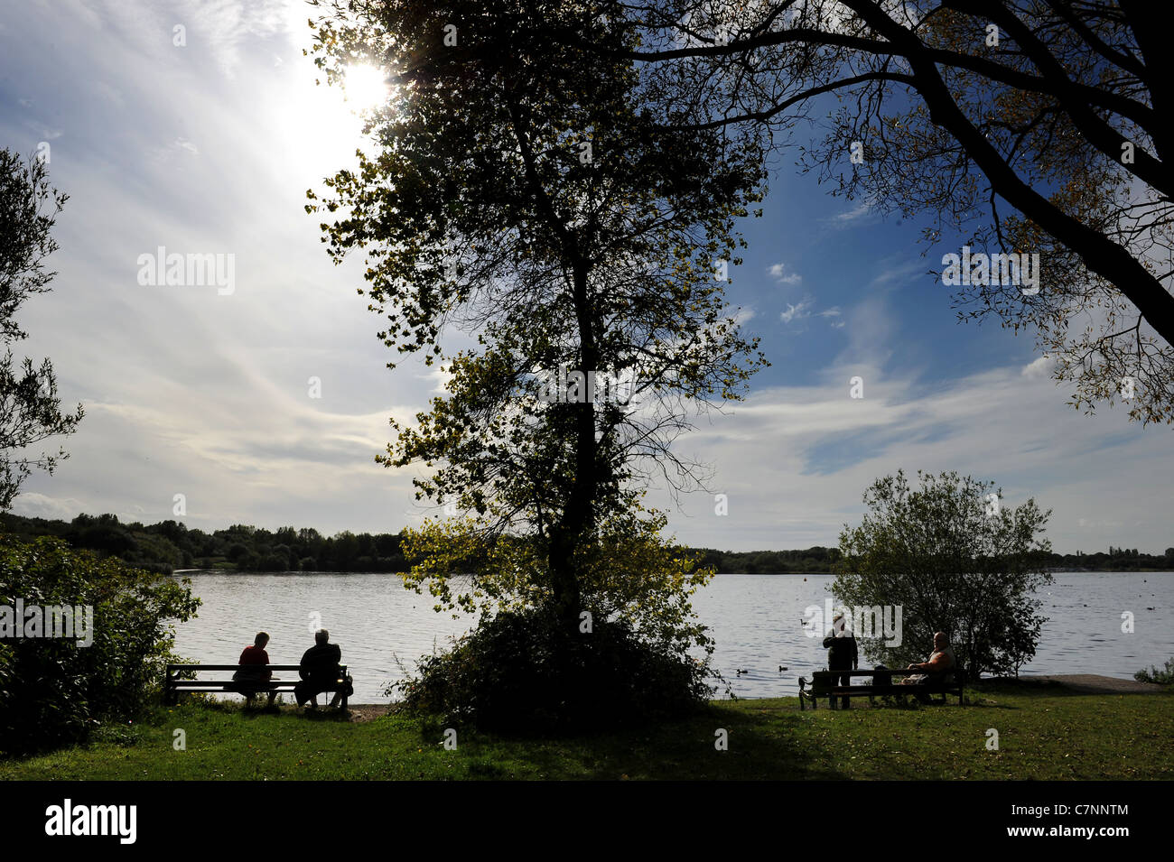 Autumn sunshine brings visitors out to Pennington Flash, Leigh, Greater Manchester, England. Picture by Paul Heyes Stock Photo