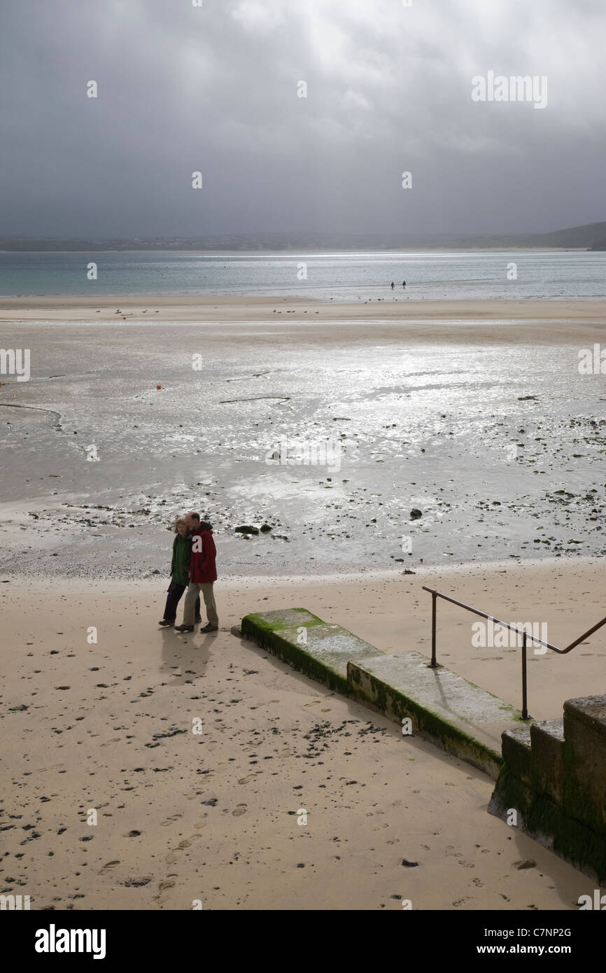 St Ives harbour beach with the tide out, Cornwall, UK Stock Photo Alamy
