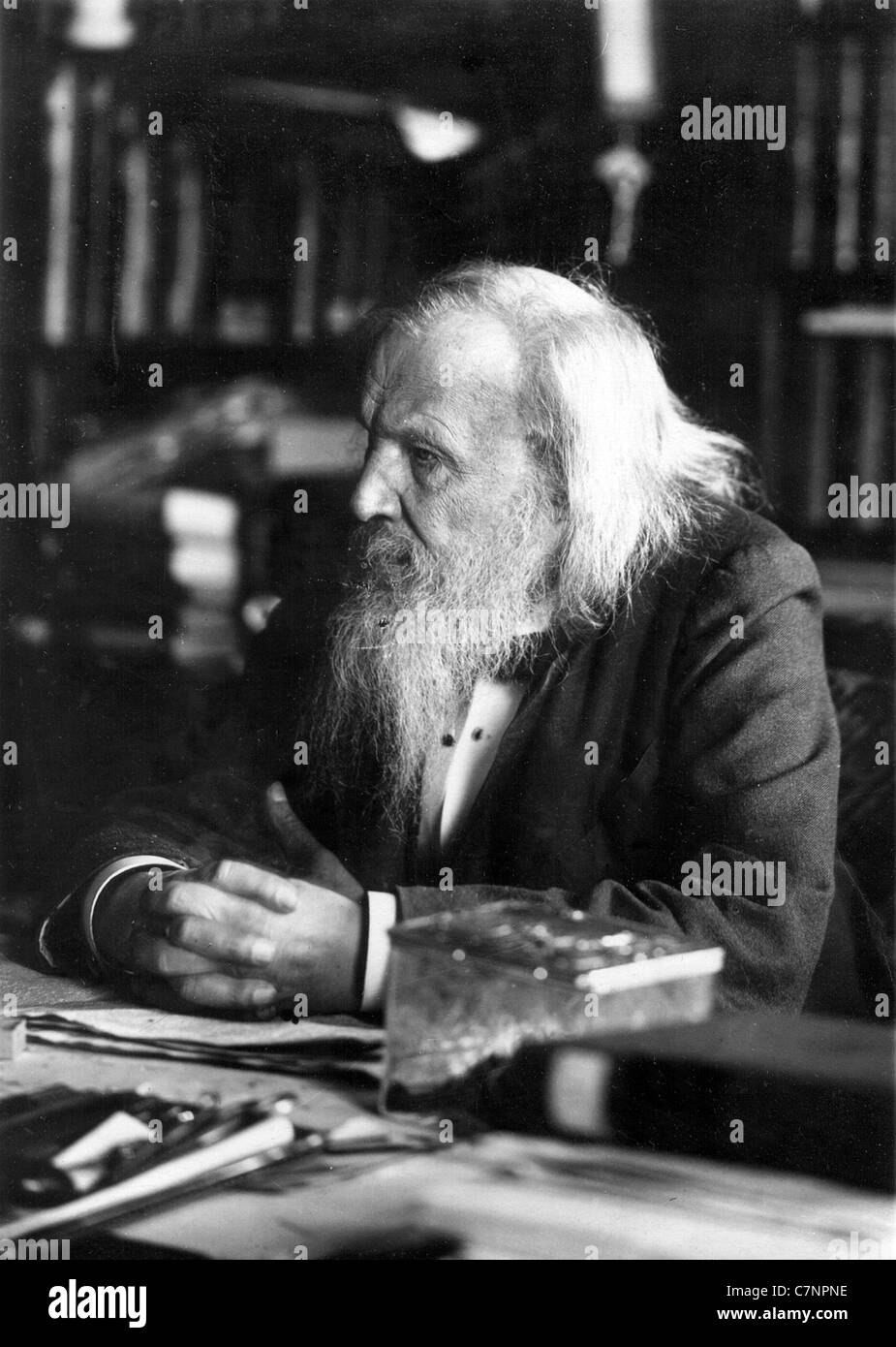 DMITRI MENDELEEV (1834-1907) Russian chemist who produced the first periodic table of the elements, seen here in 1897 Stock Photo