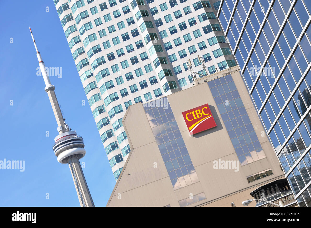 Toronto Bank CIBC and CN Tower Stock Photo