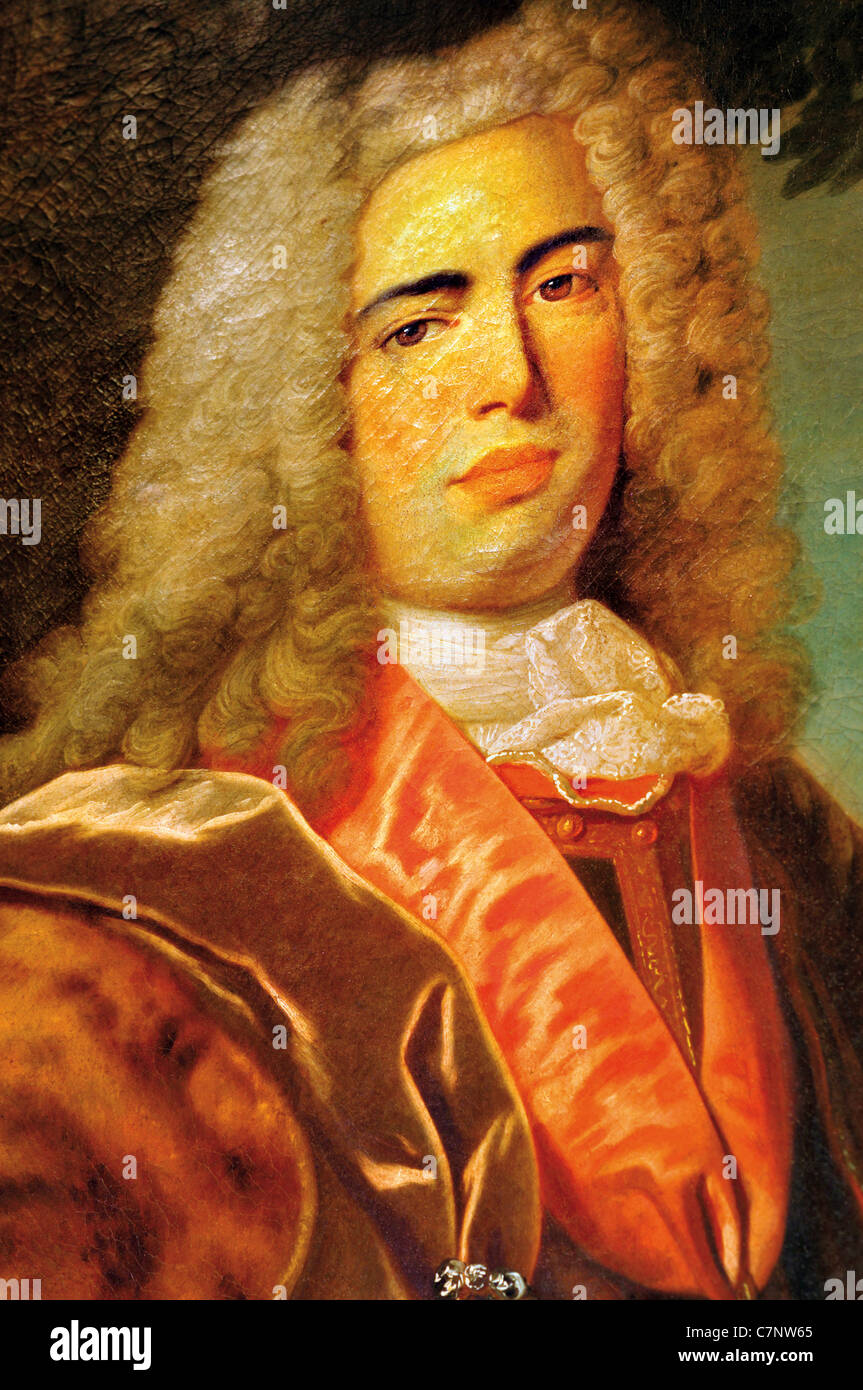 Portugal, Lisbon: Oil portrait of  king Dom Joao V. in the gallery of the Nacional Carriage Museum in Belém Stock Photo