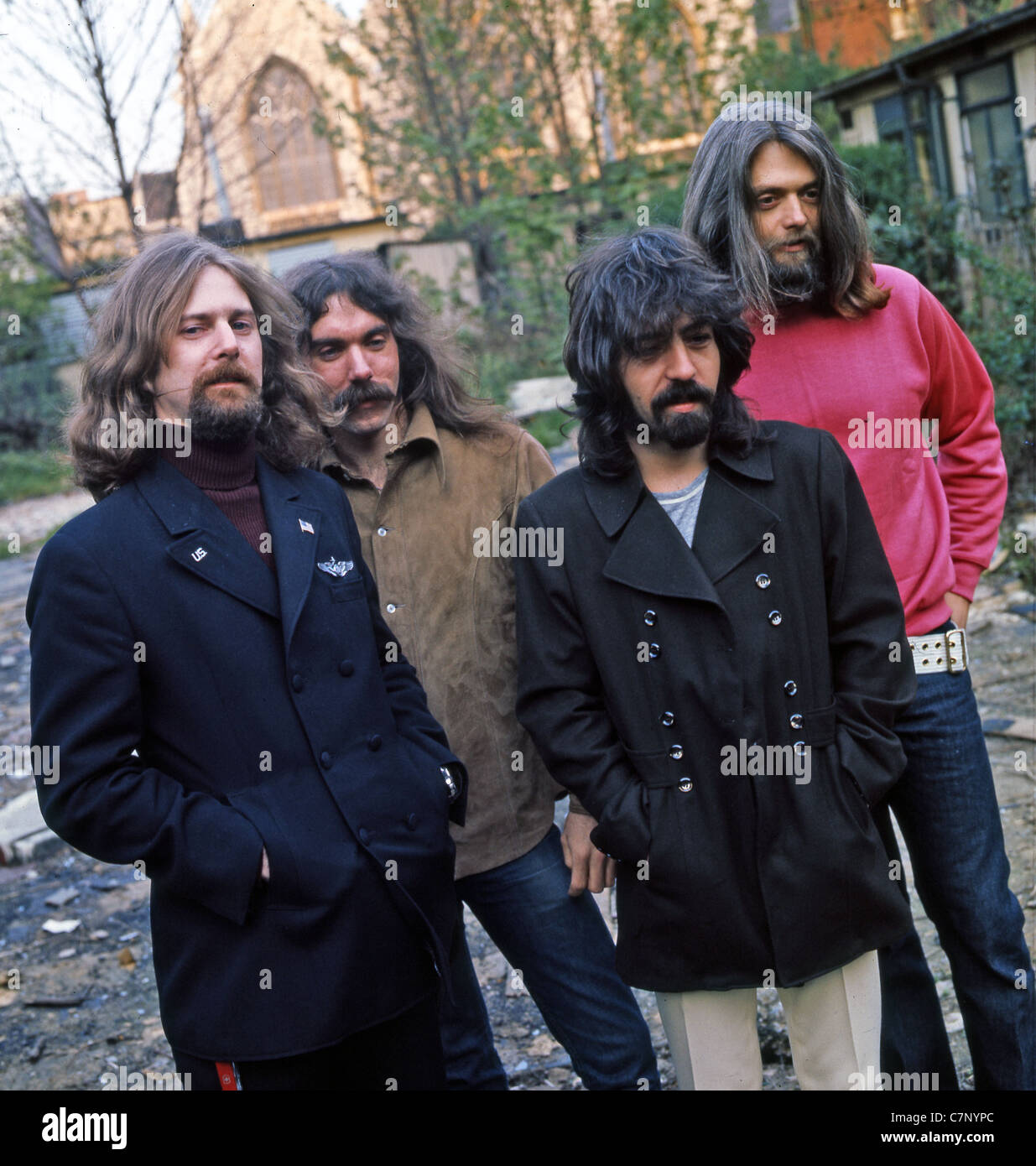 THE BYRDS  US rock group in 1972 from left: Roger McGuinn, Gene Parsons, Clarence Wright, Skip Battin Stock Photo
