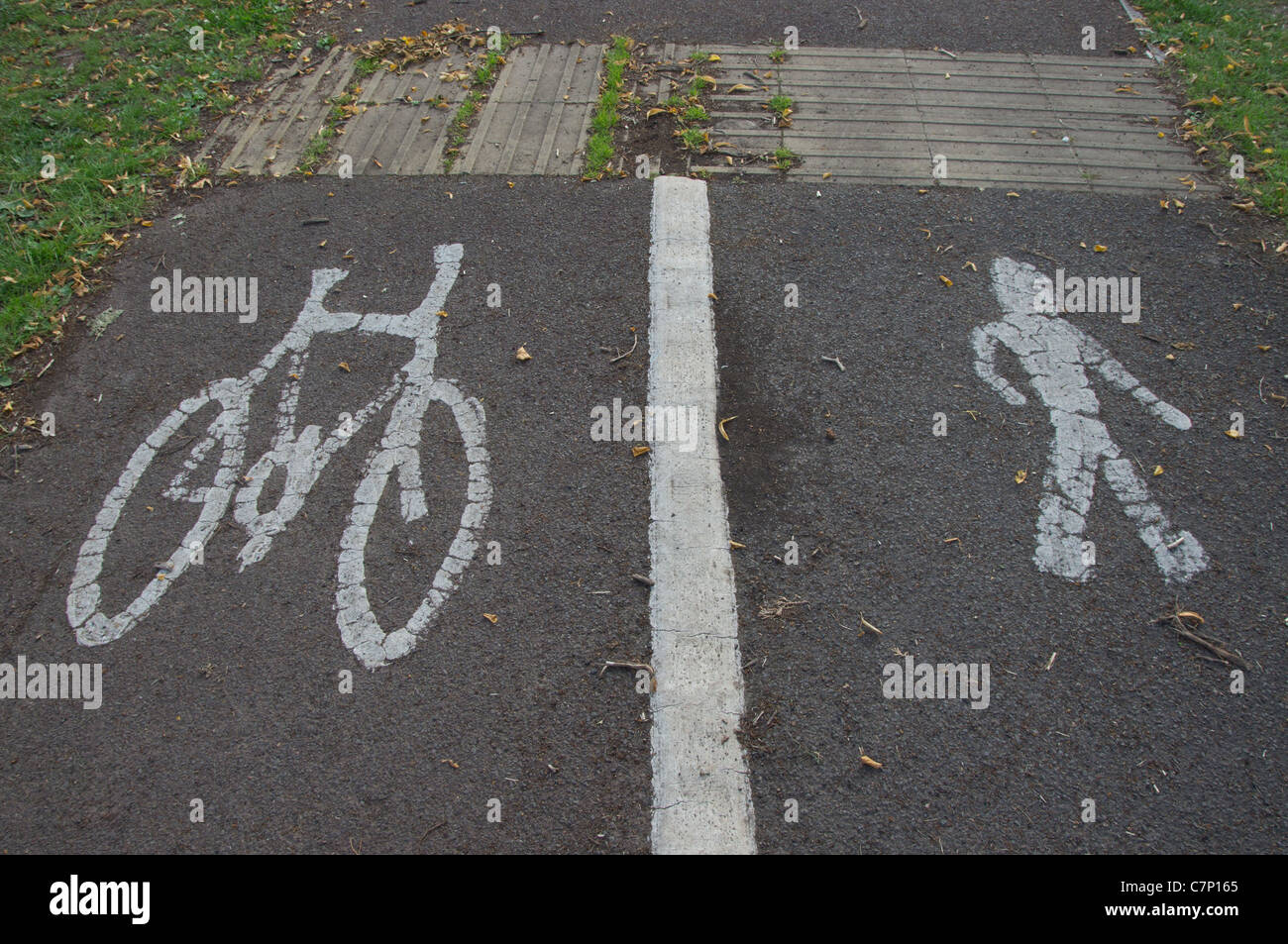 Cycle path and foot path Stock Photo