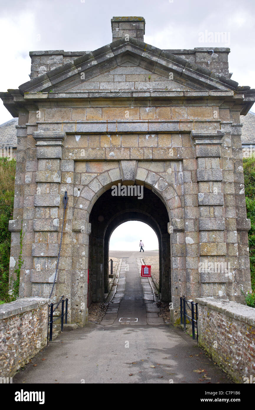 The gatehouse and entrance to Pendennis Castle in Falmouth Cornwall Stock Photo